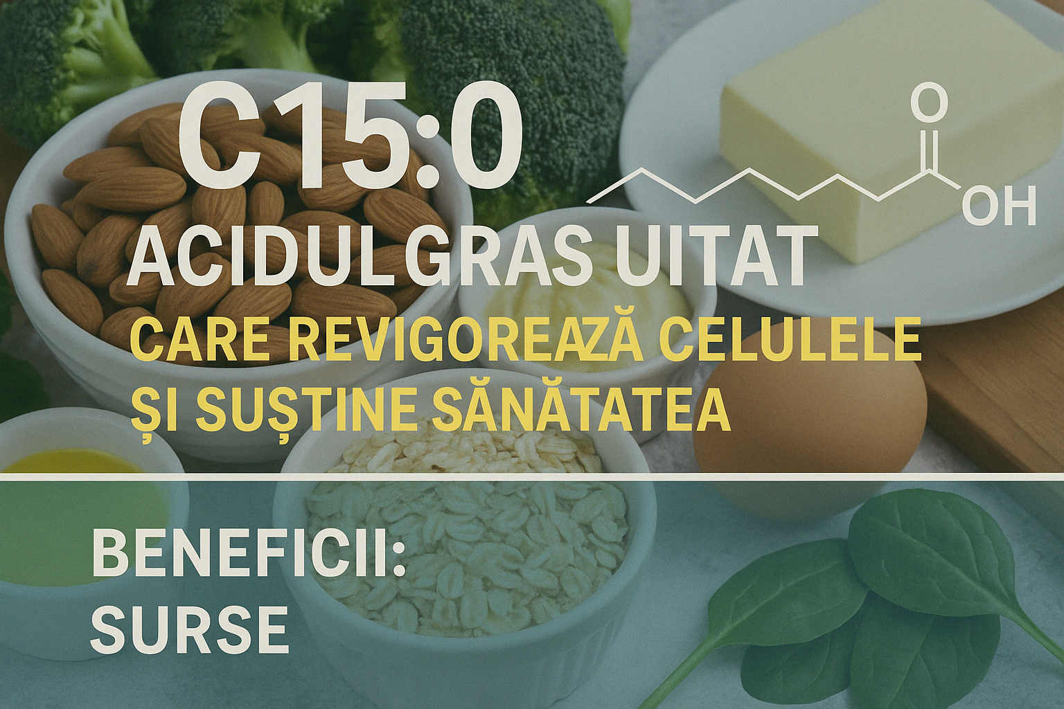 C15:0 acidul gras care susține celulele – beneficii și surse alimentare precum ouă, broccoli, unt și migdale